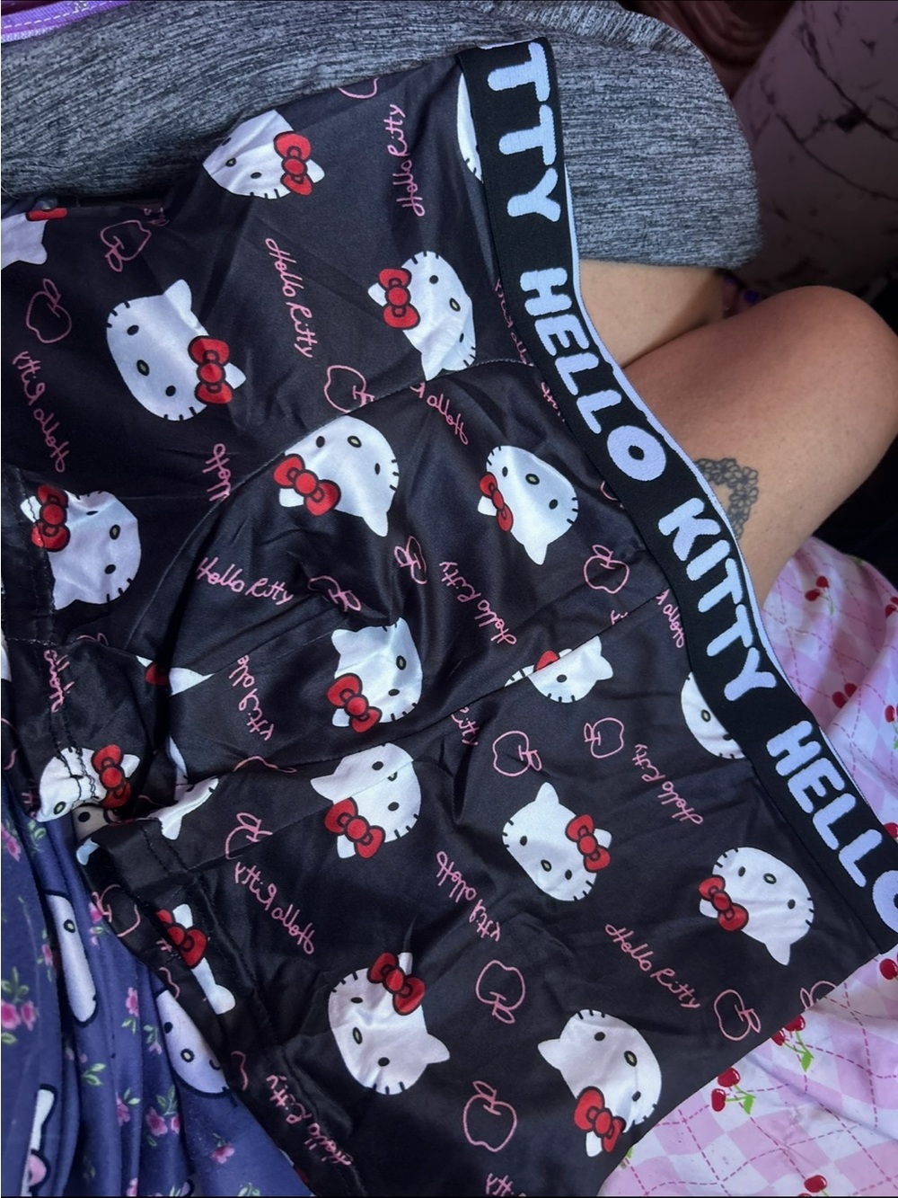 Hello Kitty Black Girls' Shorts with White Character Print and Red Bows